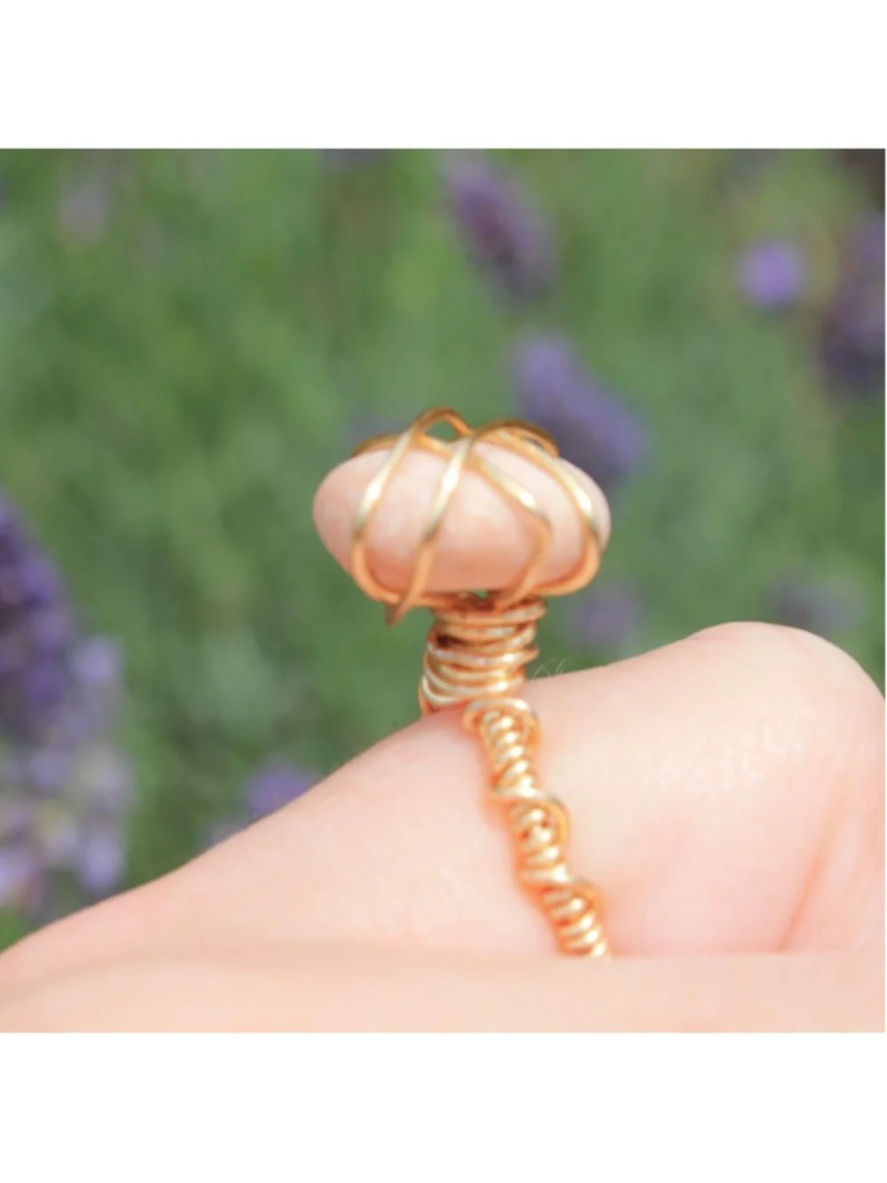 Handmade gold wire wrapped light pink stone ring 🌊💫 PM me with any questions